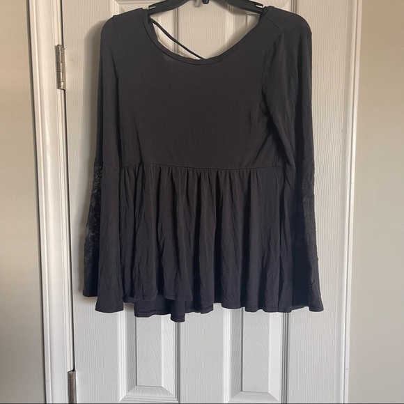 American Eagle Outfitters Tops - American Eagle Soft And Sexy Cray Boho Bell Sleeve Lace Tie Up Back Shirt SZ S